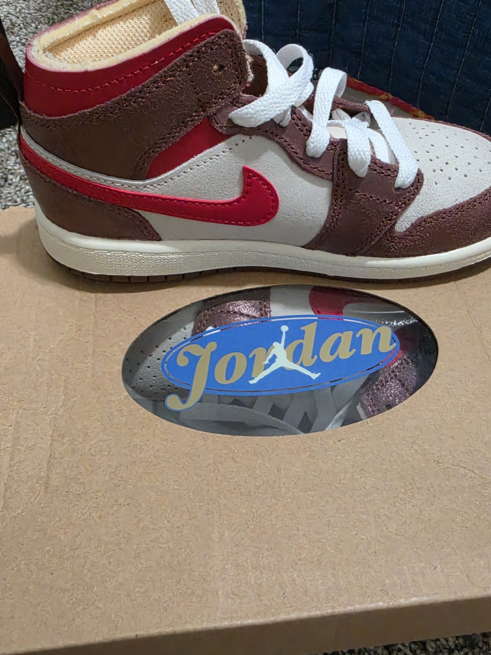 Jordan 1 Mid Sneakers - Red, Brown, Cream